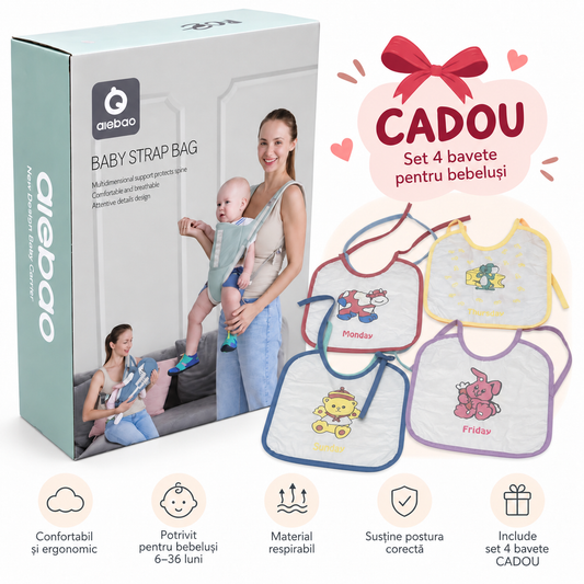 Marsupiu pentru bebeluși + Set 4 bavete CADOU 🎁