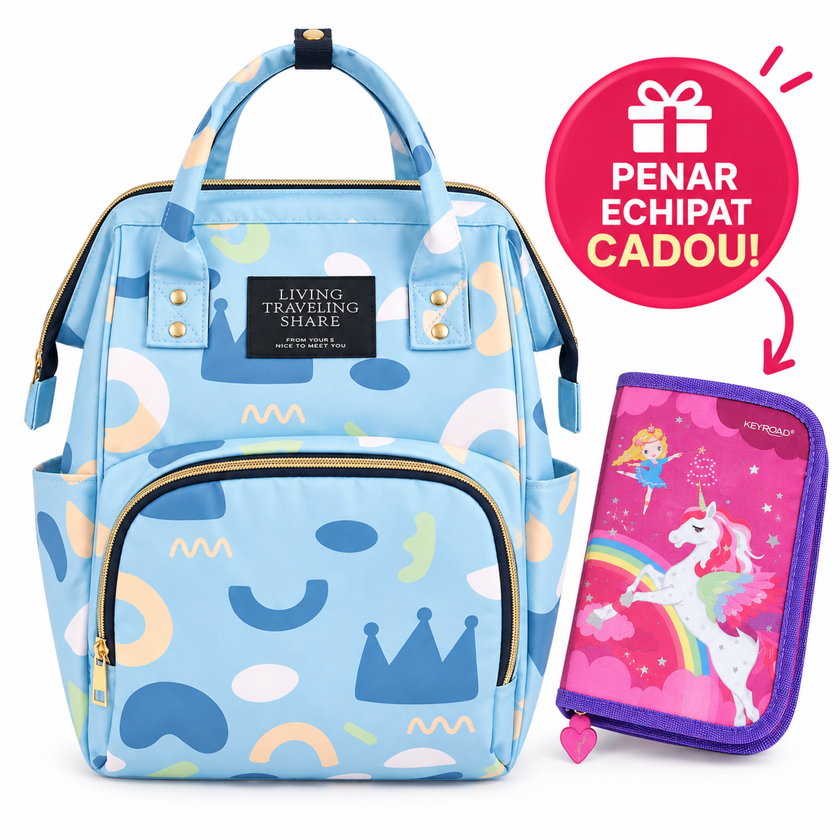 Rucsac pentru fetițe + Penar  echipat CADOU 🎁