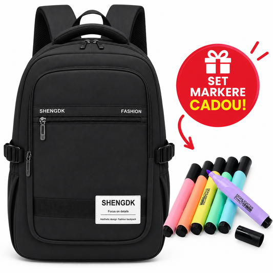 Rucsac Ergonomic pentru Liceu și Facultate + Pachet 6 Markere Pastel Cadou 🎁